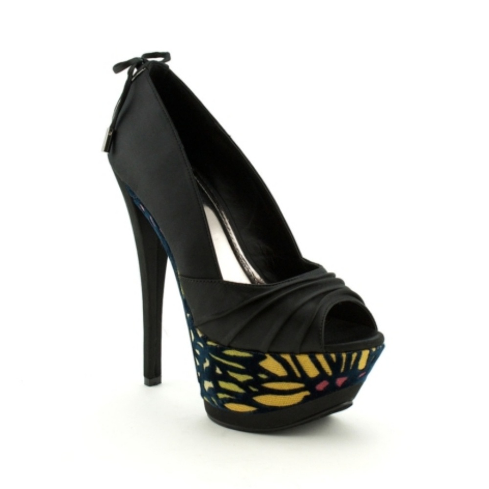Black Satin Coloful Platform Heels